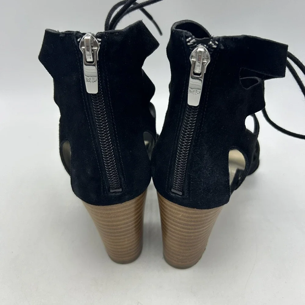 Marc Fisher Sandals 9.5 M Paradox Black Suede Lace-up Block Heel Womens 3
